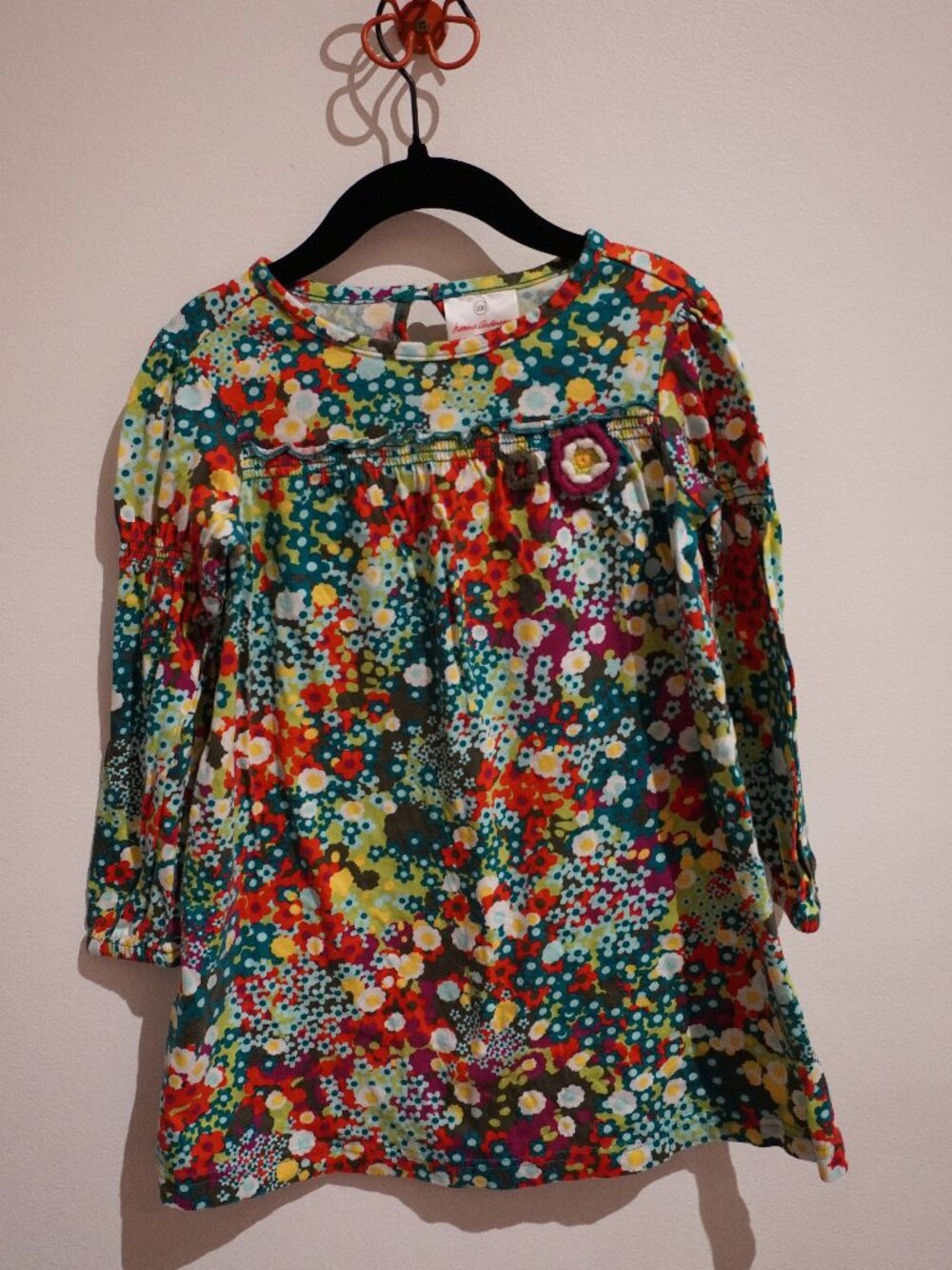 Vintage Hanna Andresson Dress Floral 4T Smocked Flower Turquoise Purple Green